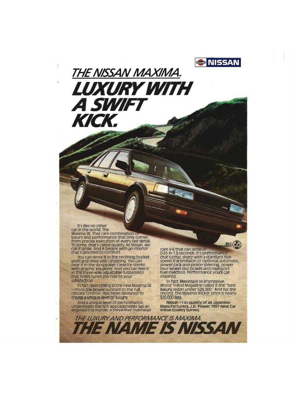 Print Ad Nissan Maxima Luxury With A Swift Kick 1987 Car Advertisement
